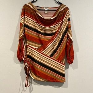 Cache Red and Orange Striped Sparkly Blouse - Size Small